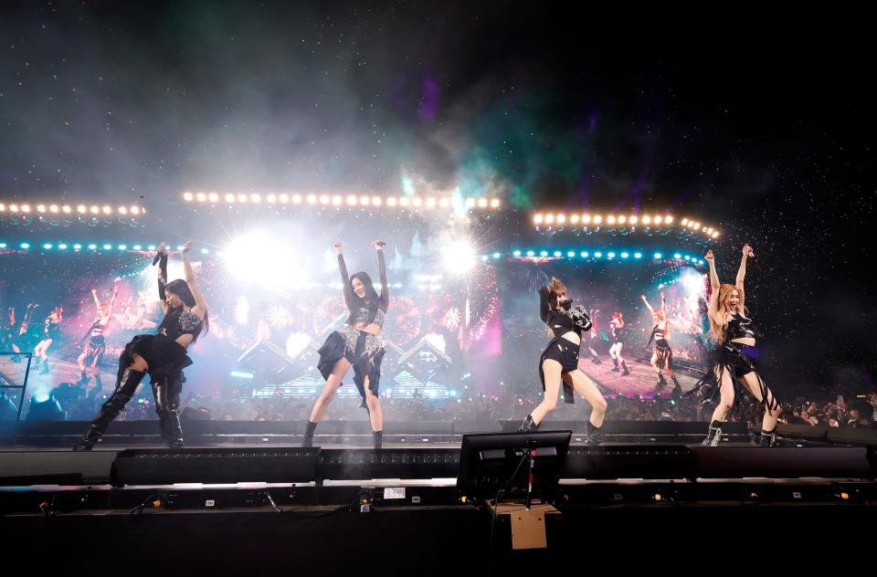 Jennie, Jisoo, Lisa, and Rosé of BLACKPINK perform at the Coachella Stage during the 2023 Coachella Valley Music and Arts Festival on April 15, 2023 in Indio, California.