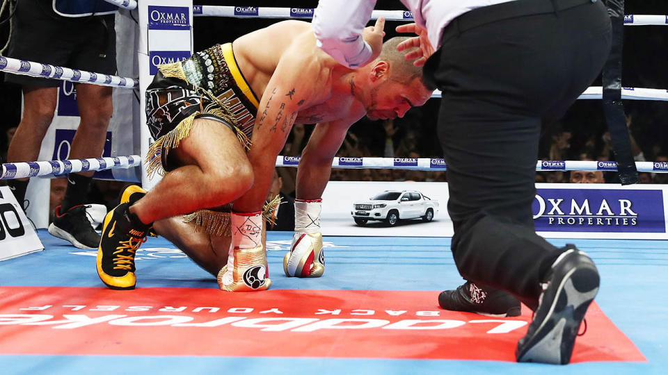 Anthony Mundine lasted just 96 seconds. (Photo by Chris Hyde/Getty Images)