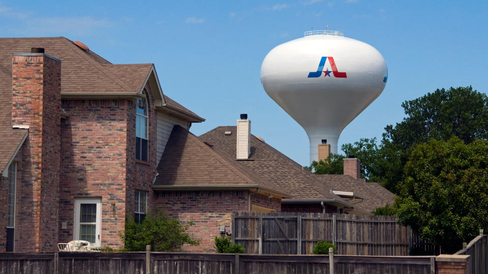 Arlington, Texas / USA - July 27 2010: Large Pedesphere Elevated Water Tower Painted with the City Logo.