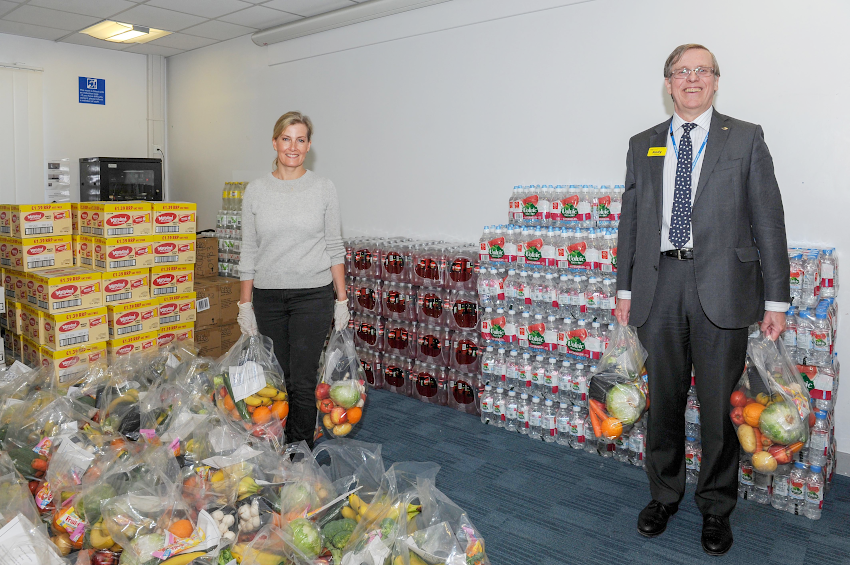 The countess helped put 200 bags of food together. (Ashford and St Peter's NHS Trust)