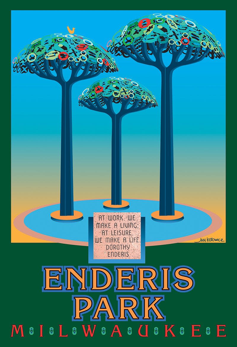 65. Milwaukee neighborhood posters feature colorful, eye-catching artwork, by Jan Kotowicz, of local landmarks. They were unveiled in 1983 by the City of Milwaukee’s Discover Milwaukee program. There are 39 options available.