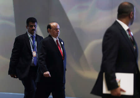 FILE PHOTO: Yemen's President Abd-Rabbu Mansour Hadi is pictured ahead of the 29th Arab Summit in Dhahran, Saudi Arabia April 15, 2018. REUTERS/Hamad I Mohammed/File Photo