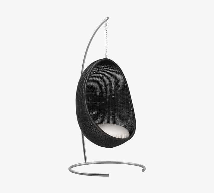 6) Nanna Ditzel Rattan Hanging Egg Chair W/Stand & Chain Natural Sunbrella® Sailcloth Shade