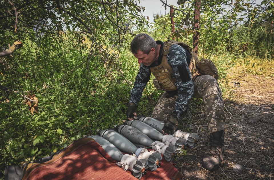 Ukrainian Army soldiers continue to fire artillery shells at Russian forces near the villages of Storojove and Neskucne recaptured from Russians in early June, in Donetsk, Ukraine on June 21, 2023.