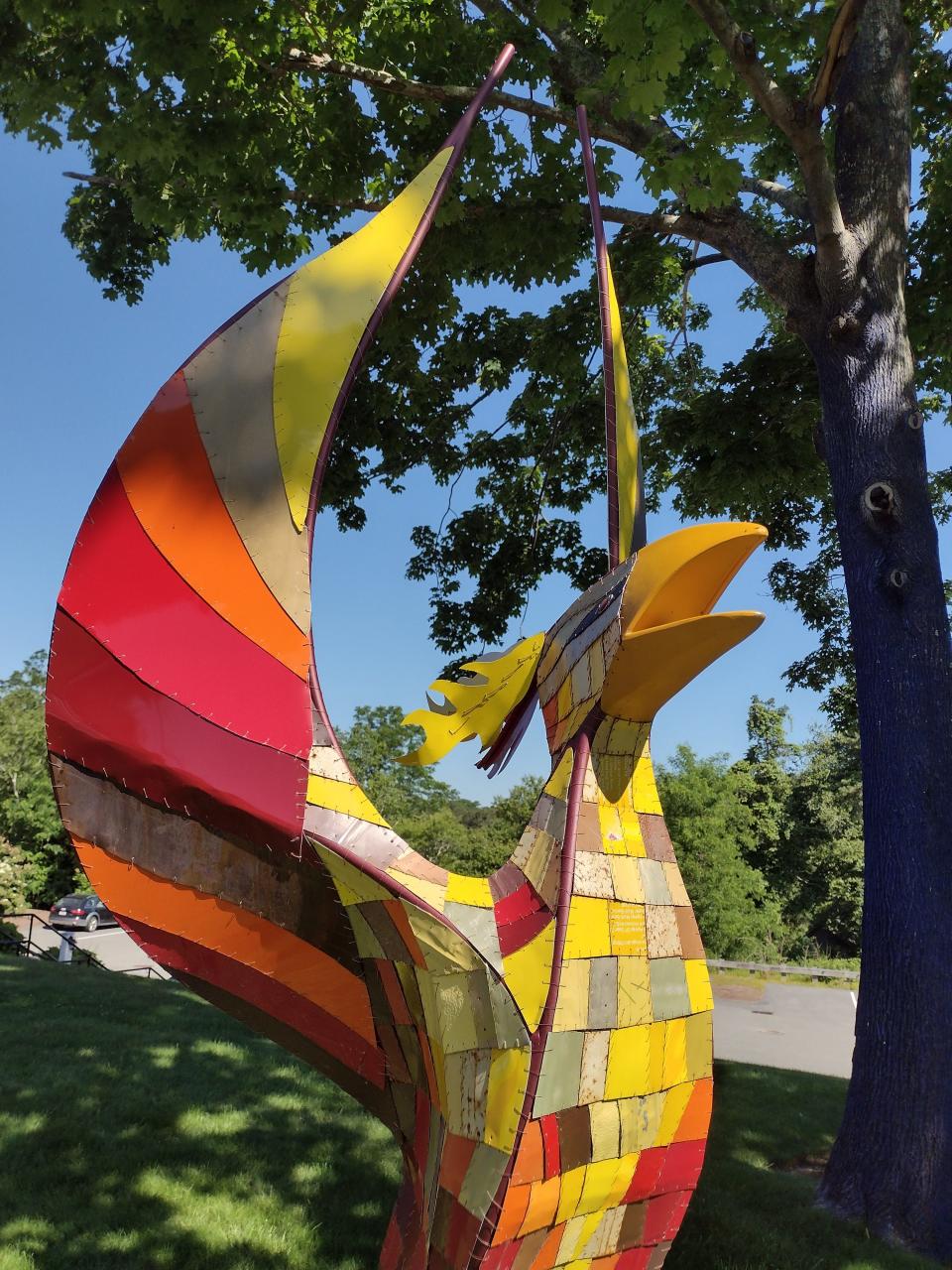 Robin Tost's wire and metal sculpture "Phoenix" seems ready to take flight from the Cahoon Museum's grounds.