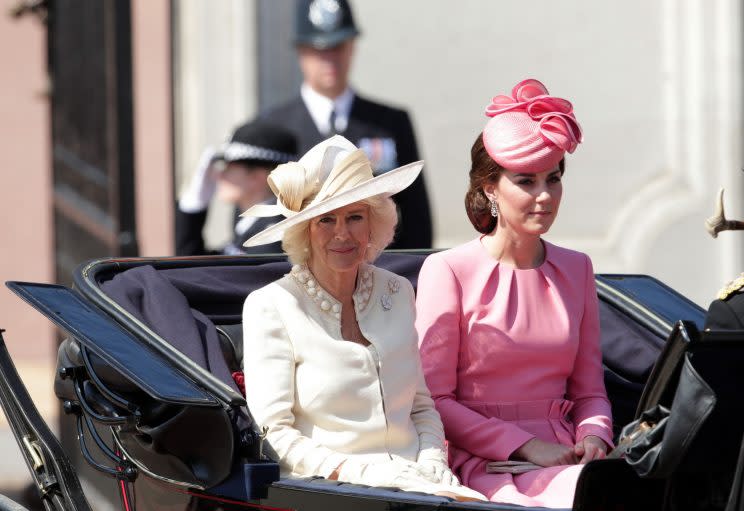 <i>Kate wore a pink Alexander McQueen dress for the 2017 Trooping the Colour parade [Photo: PA]</i>