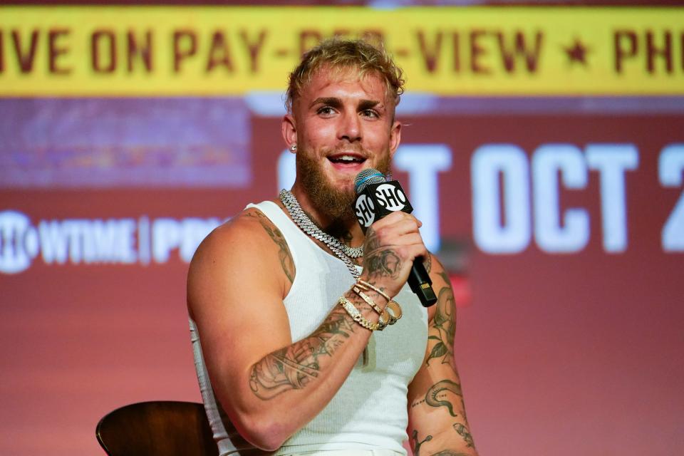 Jake Paul speaks during a news conference Monday, Sept. 12, 2022, in Los Angeles. Paul is the biggest name on the growing list of social media influencers improbably leveraging their fame into professional boxing careers. The YouTube star has become a bankable attraction on Showtime pay-per-view shows less than three years after he started training in earnest. He will fight Anderson Silva on Saturday, Oct. 29, 2022, in Glendale, Arizona.