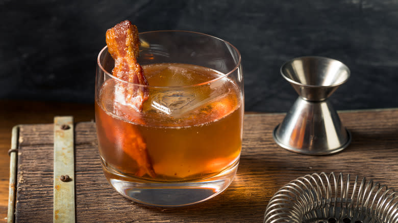 Bourbon with piece of bacon