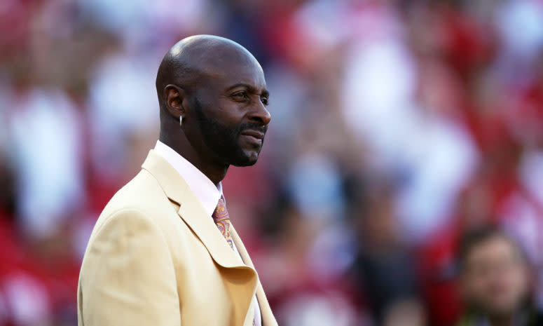 A closeup of Jerry Rice.