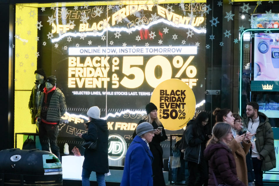 LONDON, UNITED KINGDOM - NOV 25, 2022 -  Black Friday sales in London's West End. (Photo credit should read Matthew Chattle/Future Publishing via Getty Images)