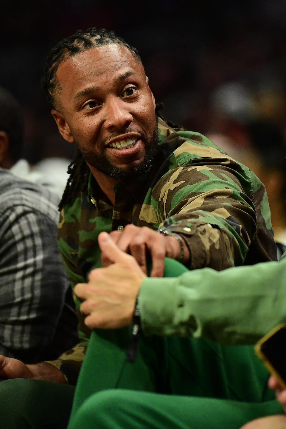 Apr 6, 2022; Los Angeles, California, USA; Phoenix Suns minority owner and former NFL player Larry Fitzgerald attends the game against the Los Angeles Clippers at Crypto.com Arena.