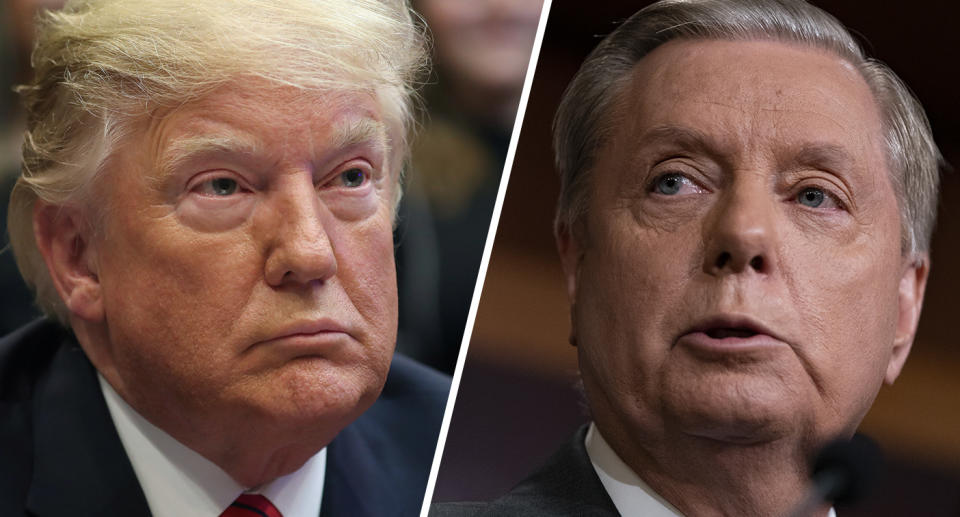 President Trump and Sen. Lindsey Graham. (Photos: Leah Millis/Reuters, Alex Edelman/Bloomberg via Getty Images)