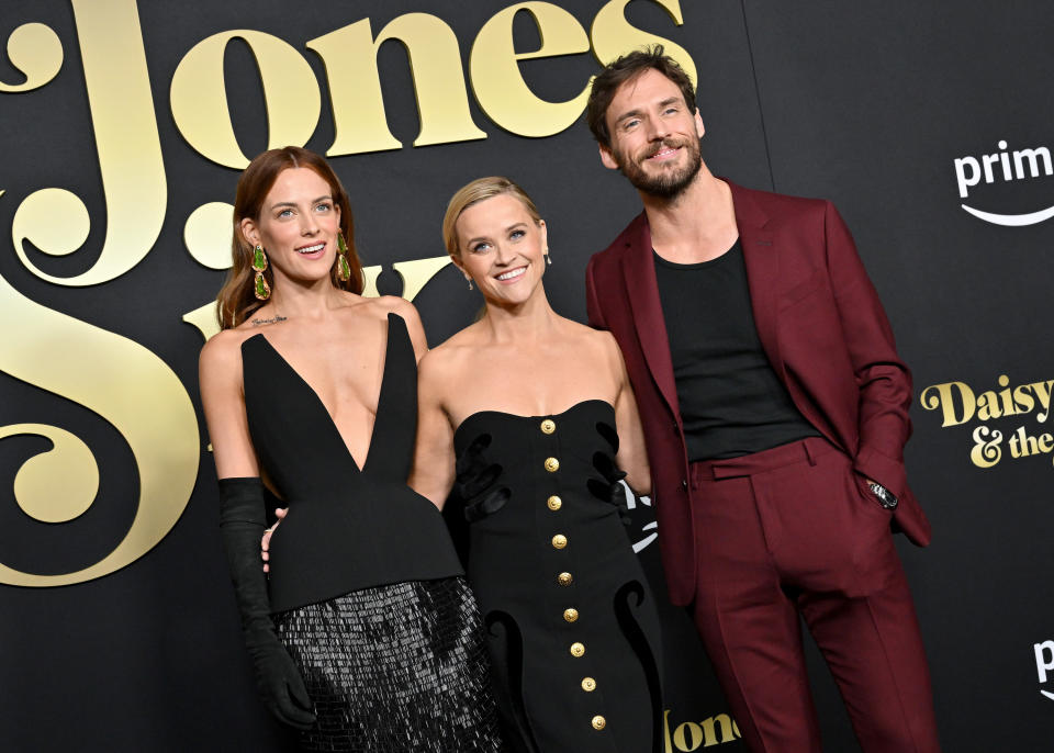 Riley Keough, Reese Witherspoon and Sam Claflin at a Daisy Jones and the Six event