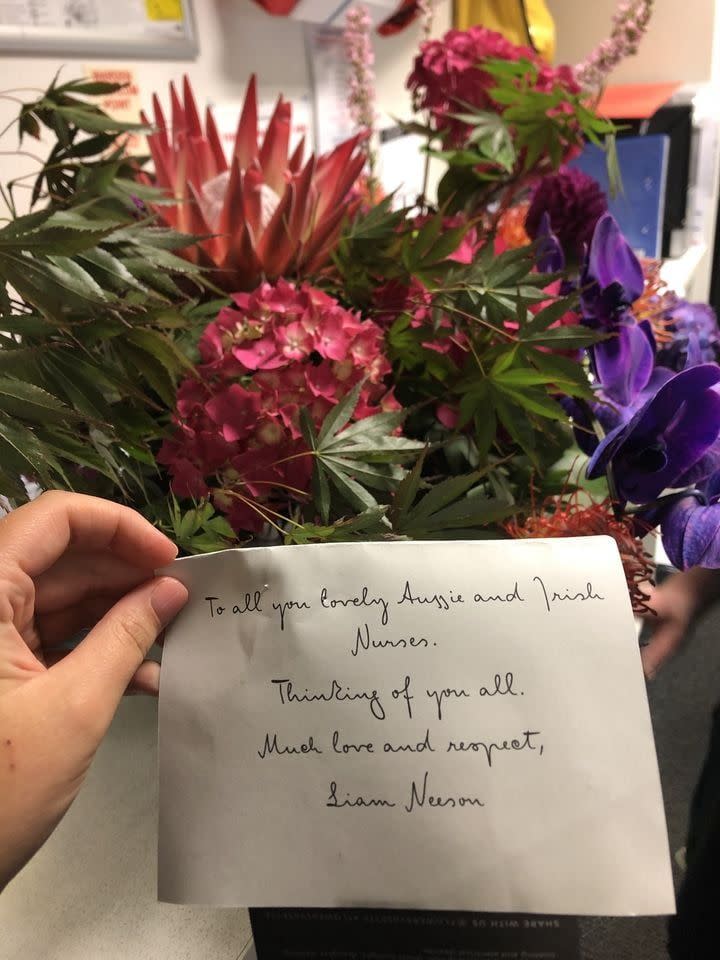 This heartfelt card from the actor made these Melbourne hospital workers' day. Photo: Facebook