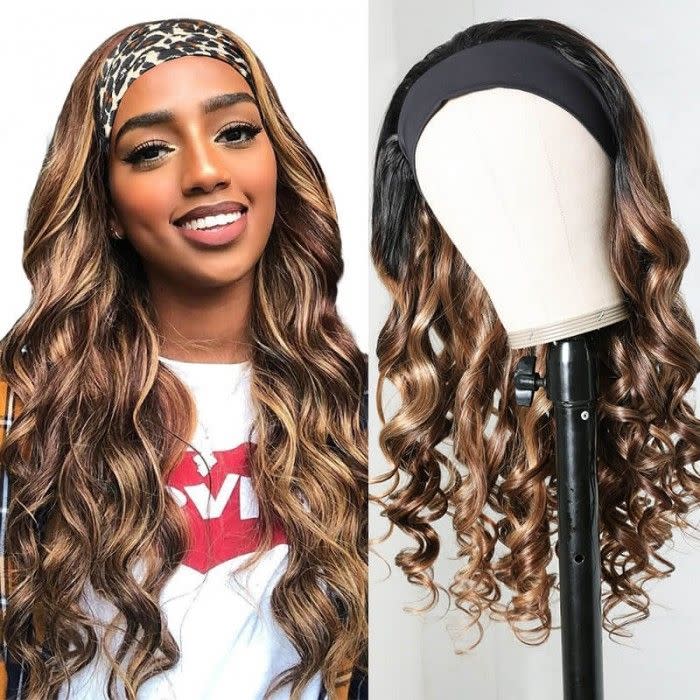 11) Blonde Highlight Human Hair Headband Wig