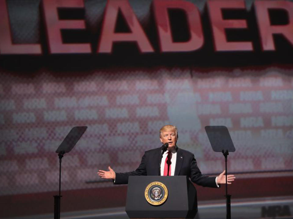 Donald Trump addresses the NRA as if the last 100 days had never happened