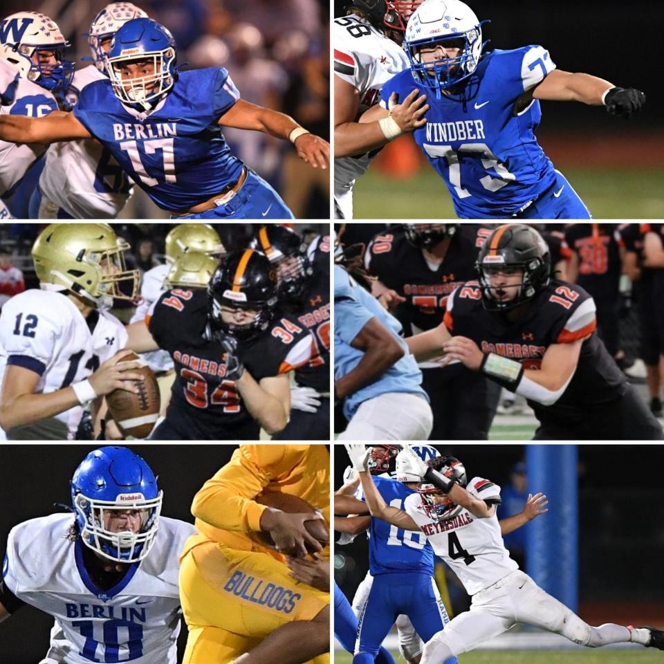 The 2023 Daily American Somerset County All-23 Football Team All-Stars include, bottom row, from left, Berlin Brothersvalley's Aidan Ream, Meyersdale's Ian Brenneman, middle, Somerset's Rowan Holmes and Lane Lambert, top, Berlin Brothersvalley's Cooper Huston and Windber's Eddie Richards.