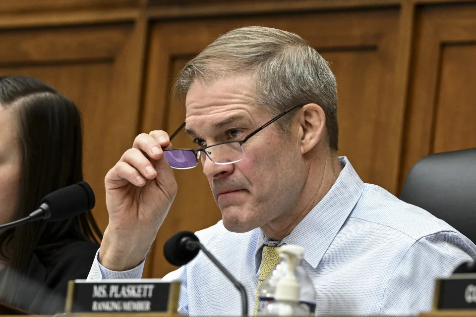 House Judiciary Committee Chairman Jim Jordan (R-Ohio) listens during a House judiciary subcommittee hearing on the weaponization of the federal government, at the Capitol in Washington on Thursday, Feb. 9, 2023. (Kenny Holston/The New York Times)