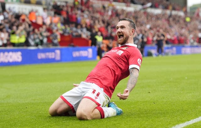 Wrexham’s Jack Marriott celebrates scoring