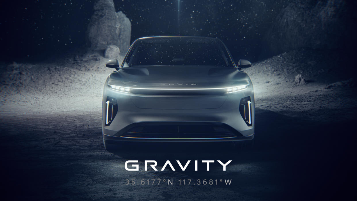 A teaser image of the Lucid Gravity SUV (credit: Lucid)