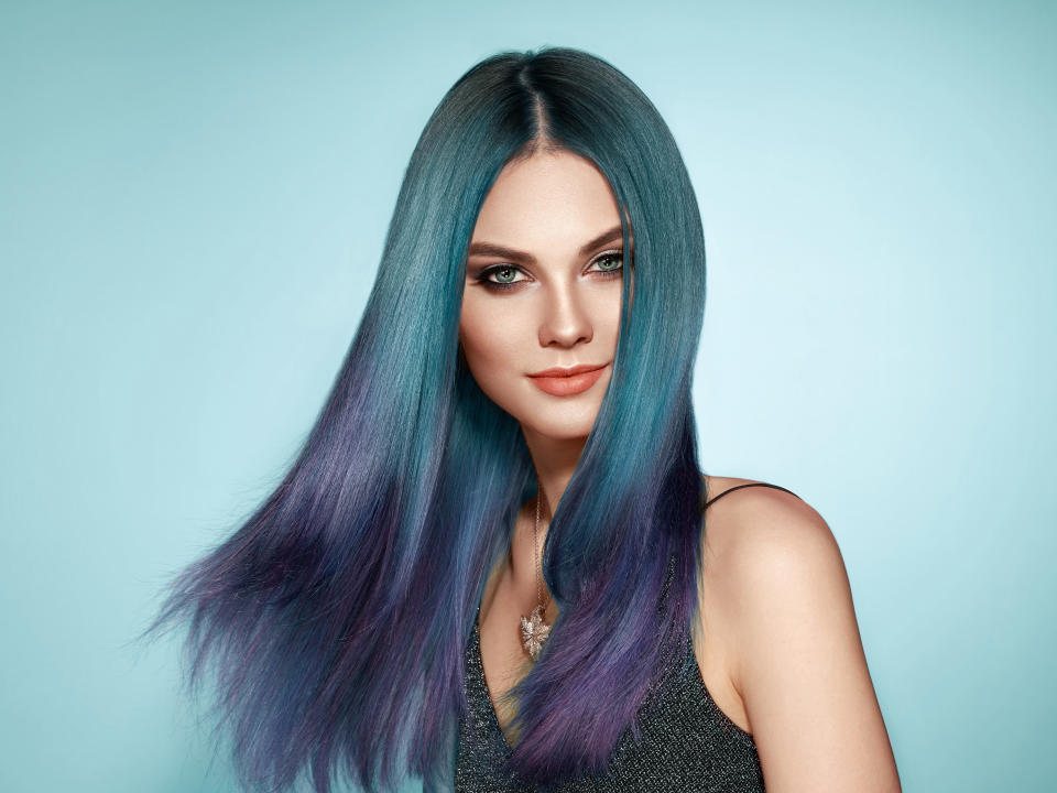 Model with blue and purple two-tone hair. (Getty Images)