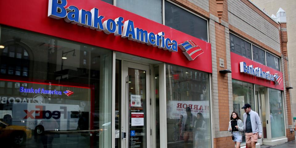 A Bank of America storefront.