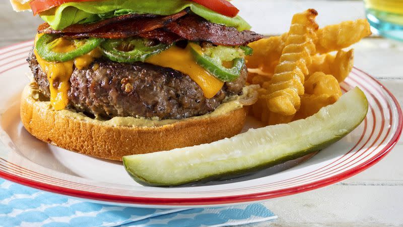 beef burgers with jalapenos cheddar and crispy pepperoni labor day recipes