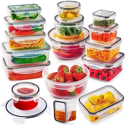 32 PCS Food Storage Containers with Airtight Lid(16 Stackable Plastic Containers with 16 Lids), 100% Leakproof & BPA-Free Container Sets with Lids for Kitchen Organization, Meal-Prep Lunch Containers (AMAZON)