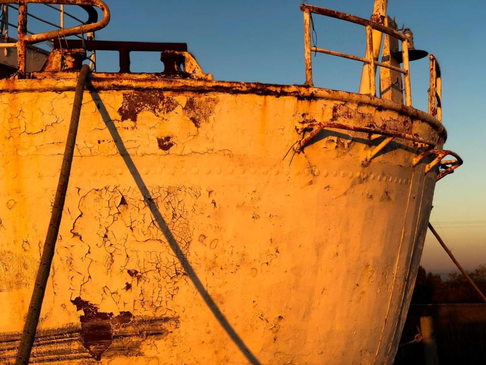 Rusty stern of a cruise ship