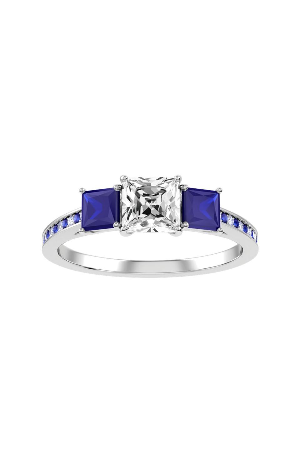 Diamond and Sapphire Bridal Ring 1/2 ct tw 10K White Gold