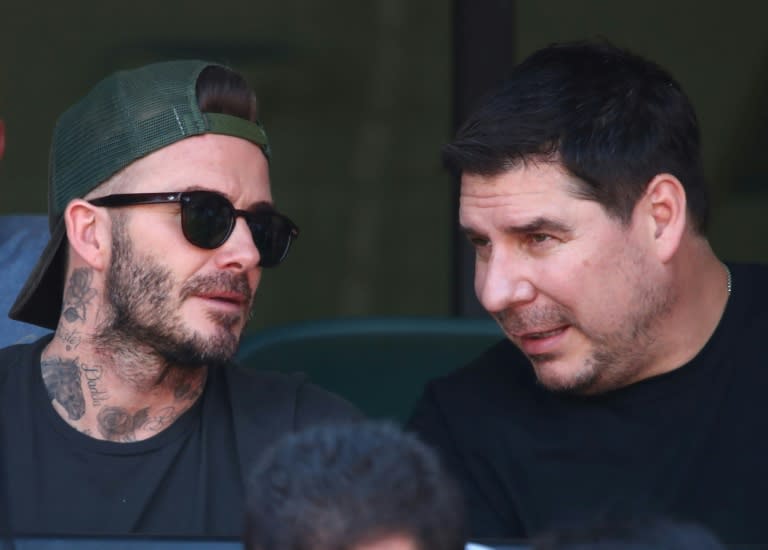 Marcelo Claure (R), CEO of Sprint, is also a major partner of David Beckham (L) in the former star's Miami Major League Soccer franchise