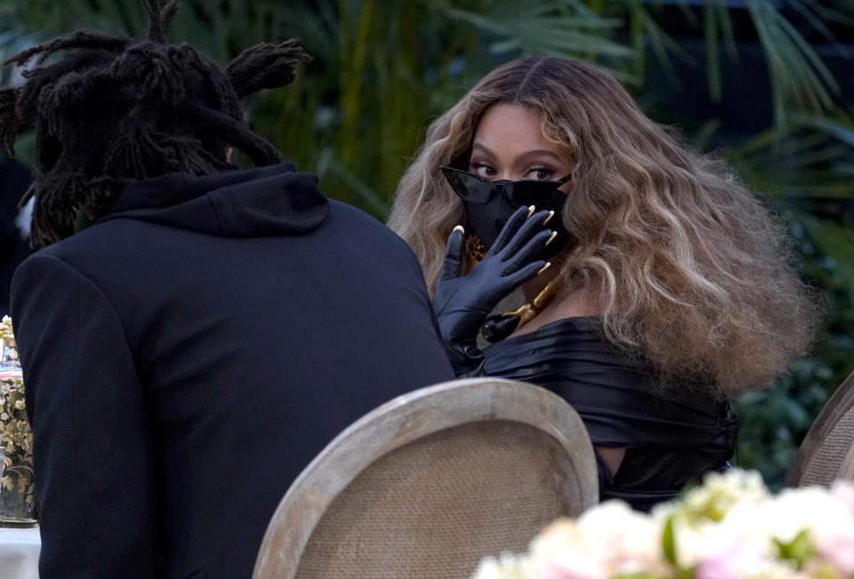 Beyonce appears in the audience at the 63rd annual Grammy Awards at the Los Angeles Convention Center on Sunday, March 14, 2021. (AP Photo/Chris Pizzello)