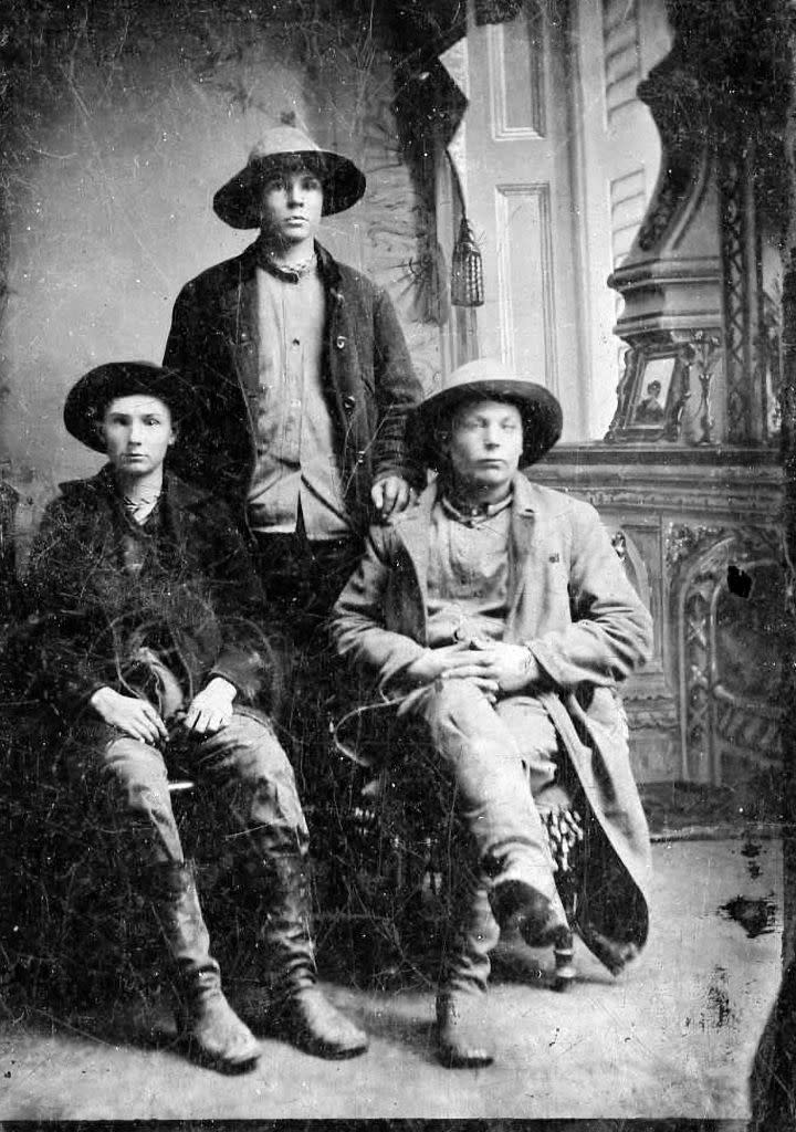 Tintype Photo Of Three Working Cowboys Ca 1870S - Early Tintype Of Three Real Working Cowboys With Great Hats, Real Cowboy Boots And One Has A Great Duster On. (Photo by Buyenlarge/Getty Images)