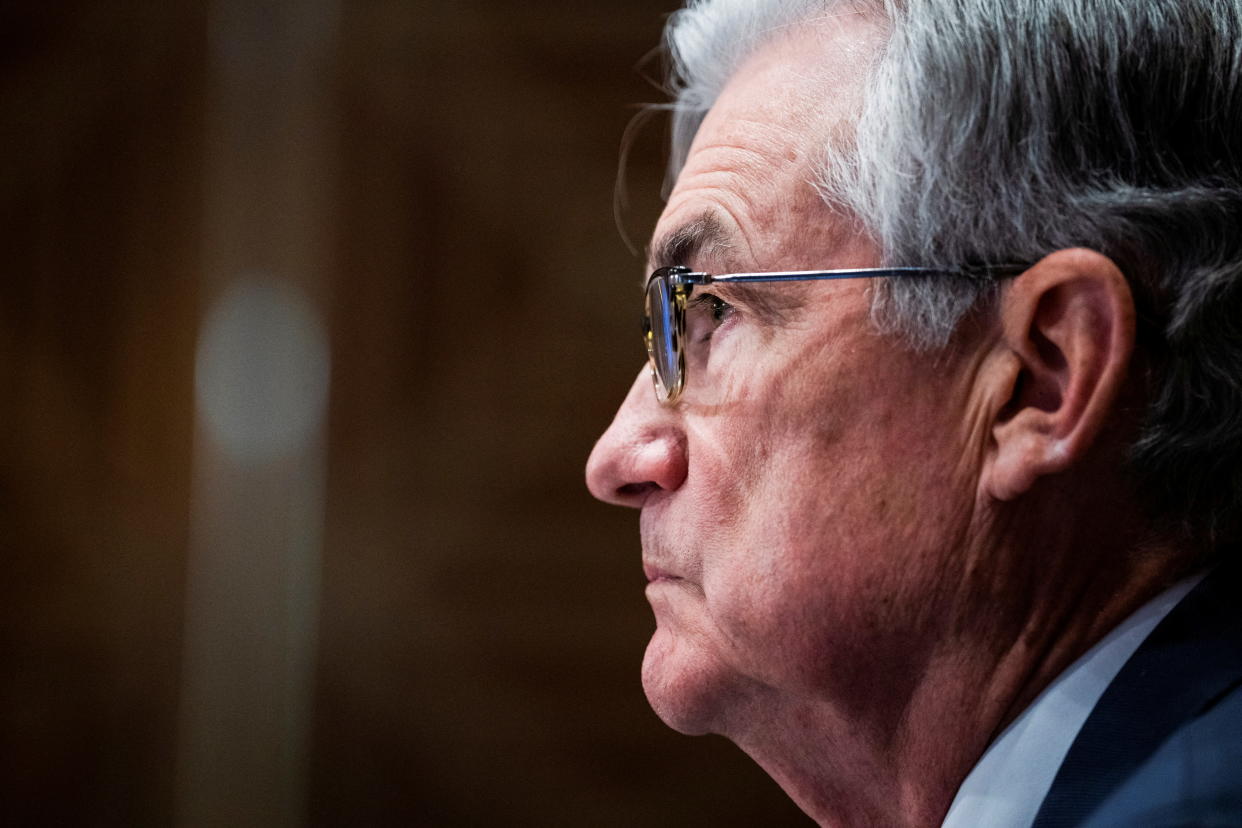 U.S. Federal Reserve Chairman Jerome Powell testifies during the Senate Banking Committee hearing titled 