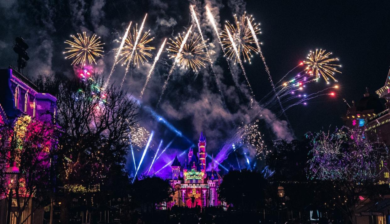 The new nighttime spectacular “Wondrous Journeys” lights up the sky with fireworks and projections during Disneyland's Disney100 celebration.