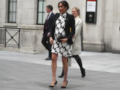 FILE - This March 8, 2019 file photo shows Britain's Meghan, the Duchess of Sussex, leaving King's College after joining a panel discussion to mark International Women's Day in London. With another royal baby on the horizon, the debate over postpartum perfection is alive and well. As it stands, we don’t know whether Meghan Markle will follow in the footsteps of Kate Middleton when it comes to that magical perfection, but we have an inkling she’ll at least slap on some makeup when she introduces the latest royal to the world next month. (AP Photo/Frank Augstein, File)