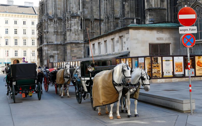 Traditional Fiaker horse carriages are pictured in Vienna