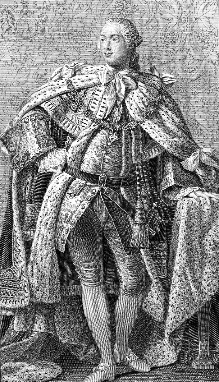 An engraved vintage illustration portrait image of George III king of England, UK, from a Victorian book dated 1886 that is no longer in copyright