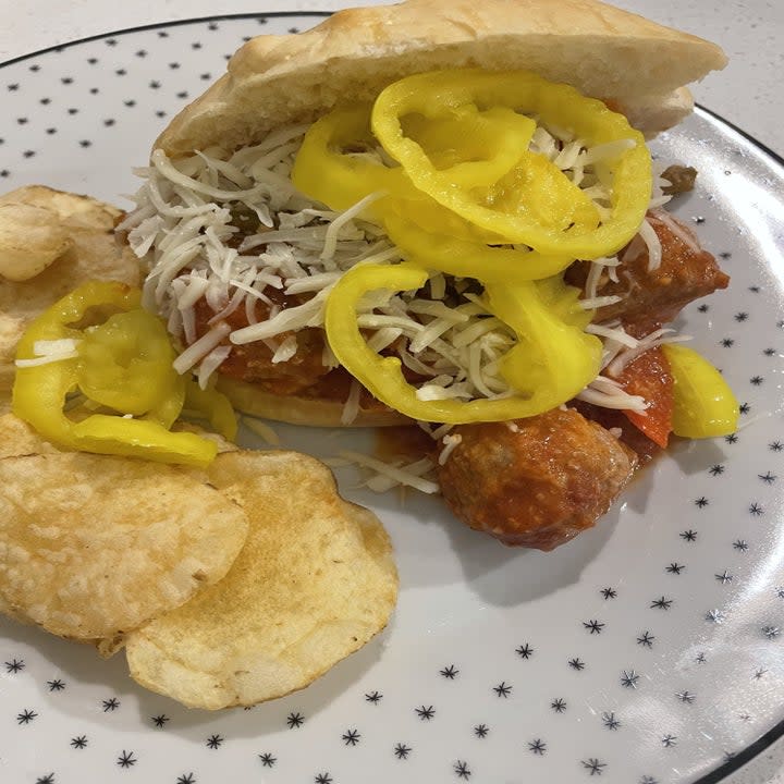 meatball sub on a plate