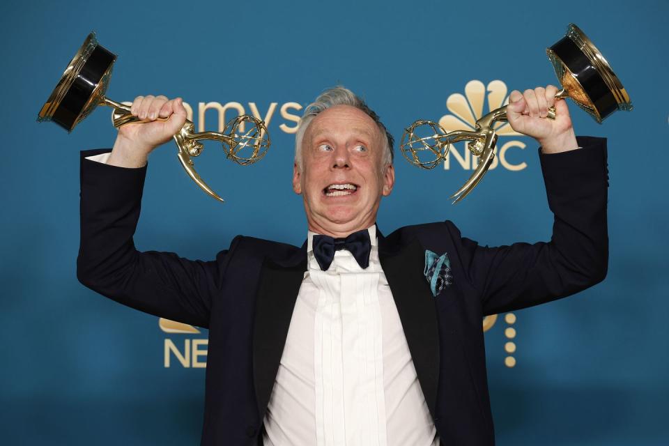 los angeles, california september 12 mike white, winner of outstanding directing for a limited anthology series or movie, and outstanding writing for a limited anthology series of movie for white lotus poses in the press room during the 74th primetime emmys at microsoft theater on september 12, 2022 in los angeles, california photo by frazer harrisongetty images