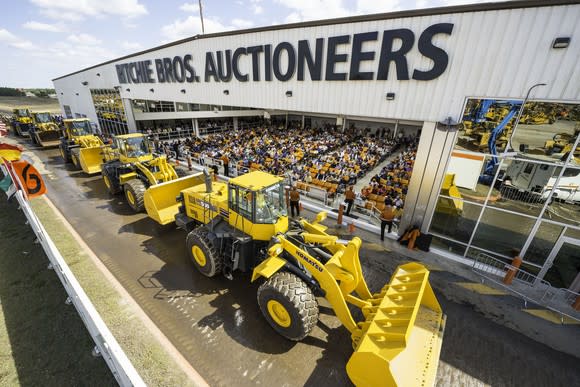Wheel loaders selling at an RBA auction in Orlando, Florida