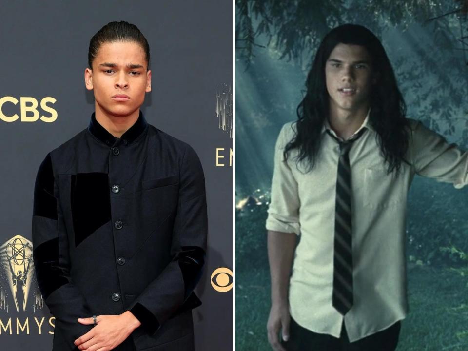 left: d'pharaoh woon-a-tai in a black suit; right: taylor lautner as jacob in twilight