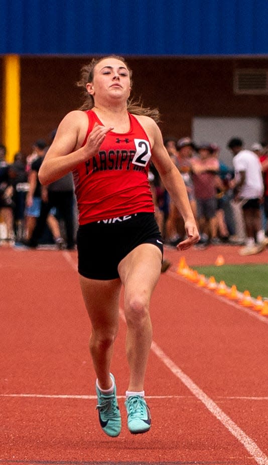 Parsippany's Amanda Dean runs in the girls 200 meter dash at the NJSIAA Groups 2 & 4 Track and Field Championships on June 10, 2022 at Franklin High School.