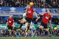 Football Soccer - Everton v West Bromwich Albion - Barclays Premier League - Goodison Park - 13/2/16 Everton's Romelu Lukaku in action with West Brom's James Chester Reuters / Andrew Yates Livepic