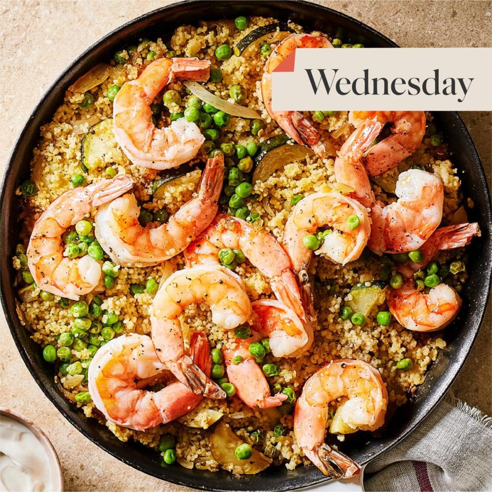 shrimp with zucchini and spicy couscous recipe WFD