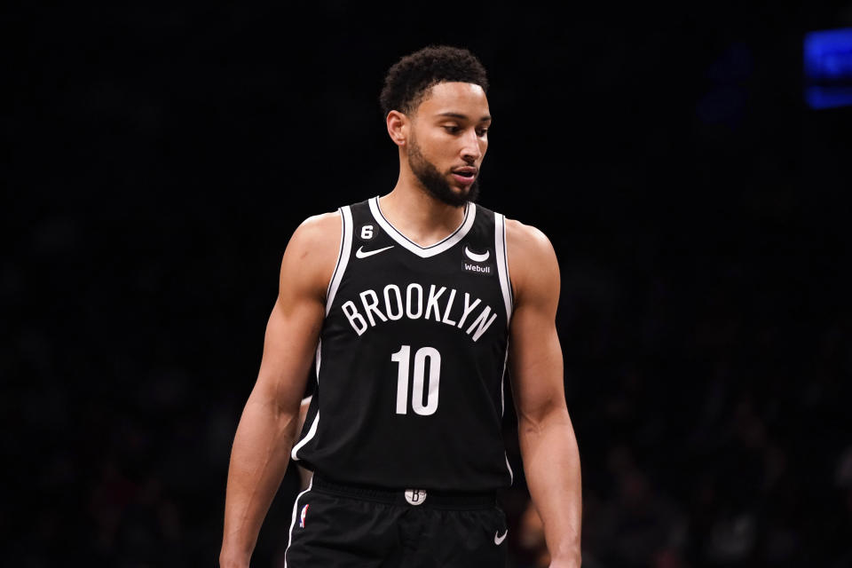 Brooklyn Nets guard Ben Simmons during the first half of an NBA basketball game against the Orlando Magic, Monday, Nov. 28, 2022, in New York. (AP Photo/Julia Nikhinson)