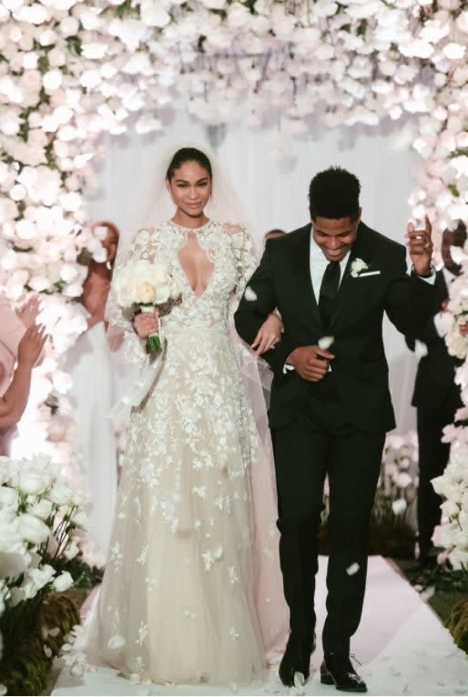 Chanel Iman and Sterling Shepard walk down the aisle 2018