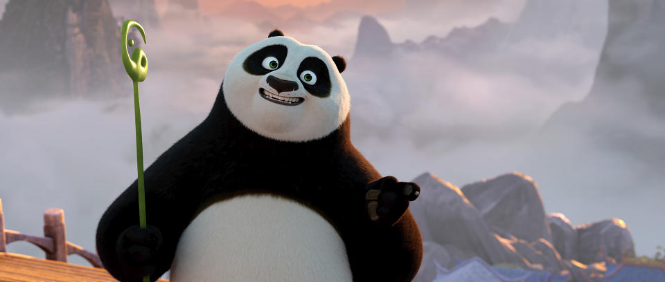 Esta imagen proporcionada por Universal Pictures muestra a Po, con la voz de Jack Black, en una escena de "Kung Fu Panda 4" de DreamWorks Animation. (DreamWorks Animation/Universal Pictures vía AP)