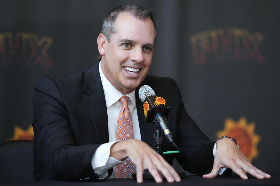 Phoenix Suns new head coach Frank Vogel speaks during a news conference Tuesday, June 6, 2023, in Phoenix. (AP Photo/Ross D. Franklin)