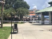<p>View outside the scene of a shooting in Jacksonville Landing, Jacksonville, Fla., on Aug. 26, 2018. (Photo: Brittney Donovan/Action News Jax) </p>